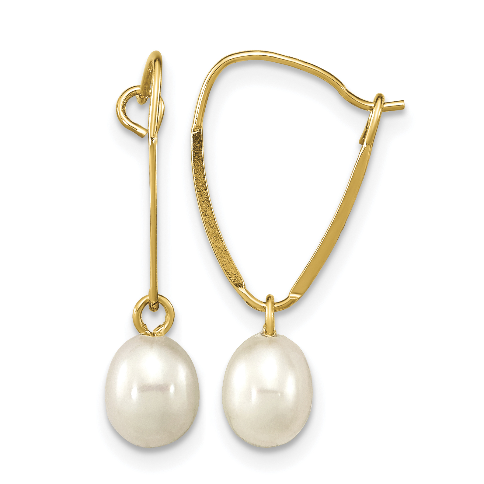 14k Madi K 6-7mm White Rice Freshwater Cultured Pearl Dangle Earrings (SE3045)