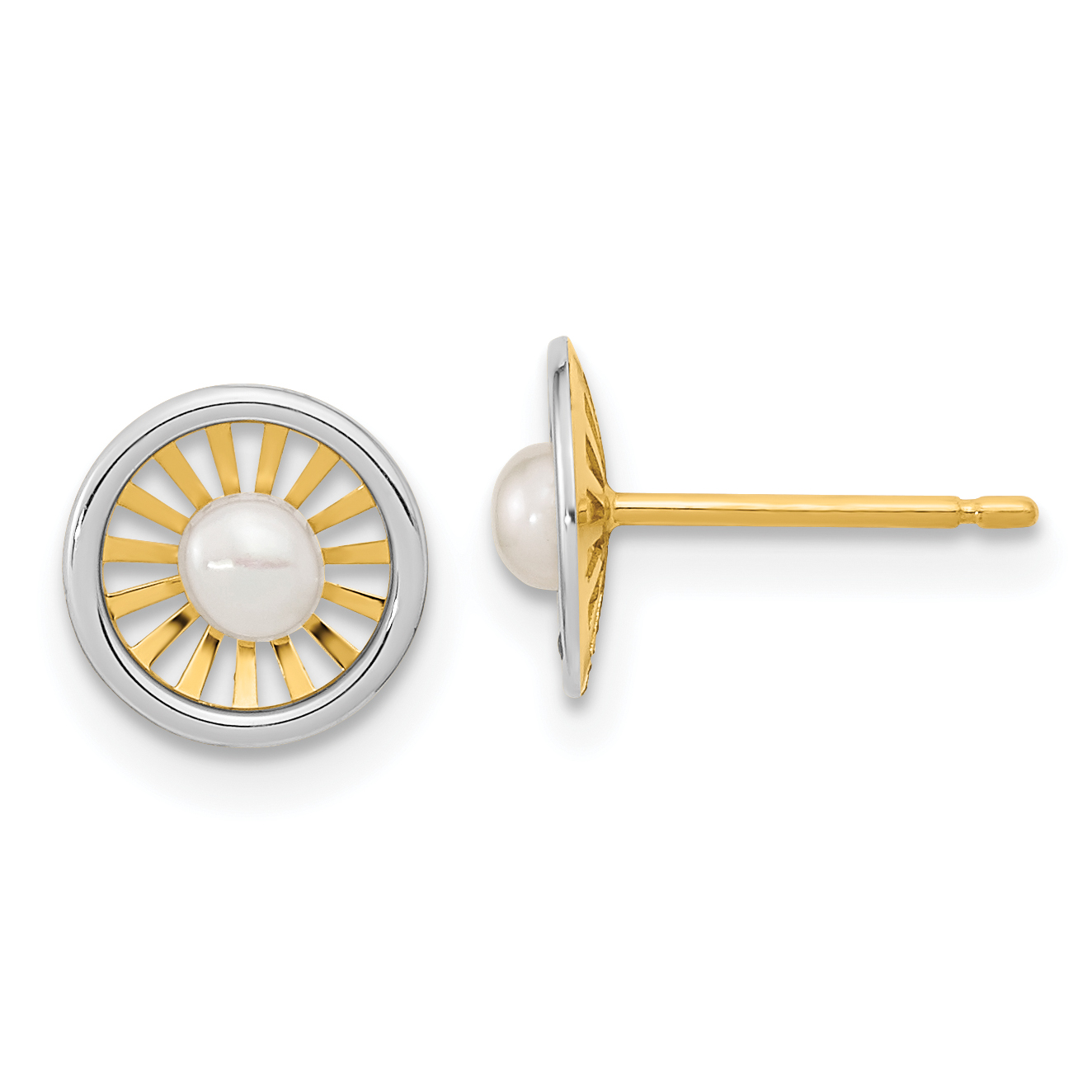 14K Two-tone Madi K 3-3.5mm Freshwater Cultured Pearl Post Earrings (SE3048)