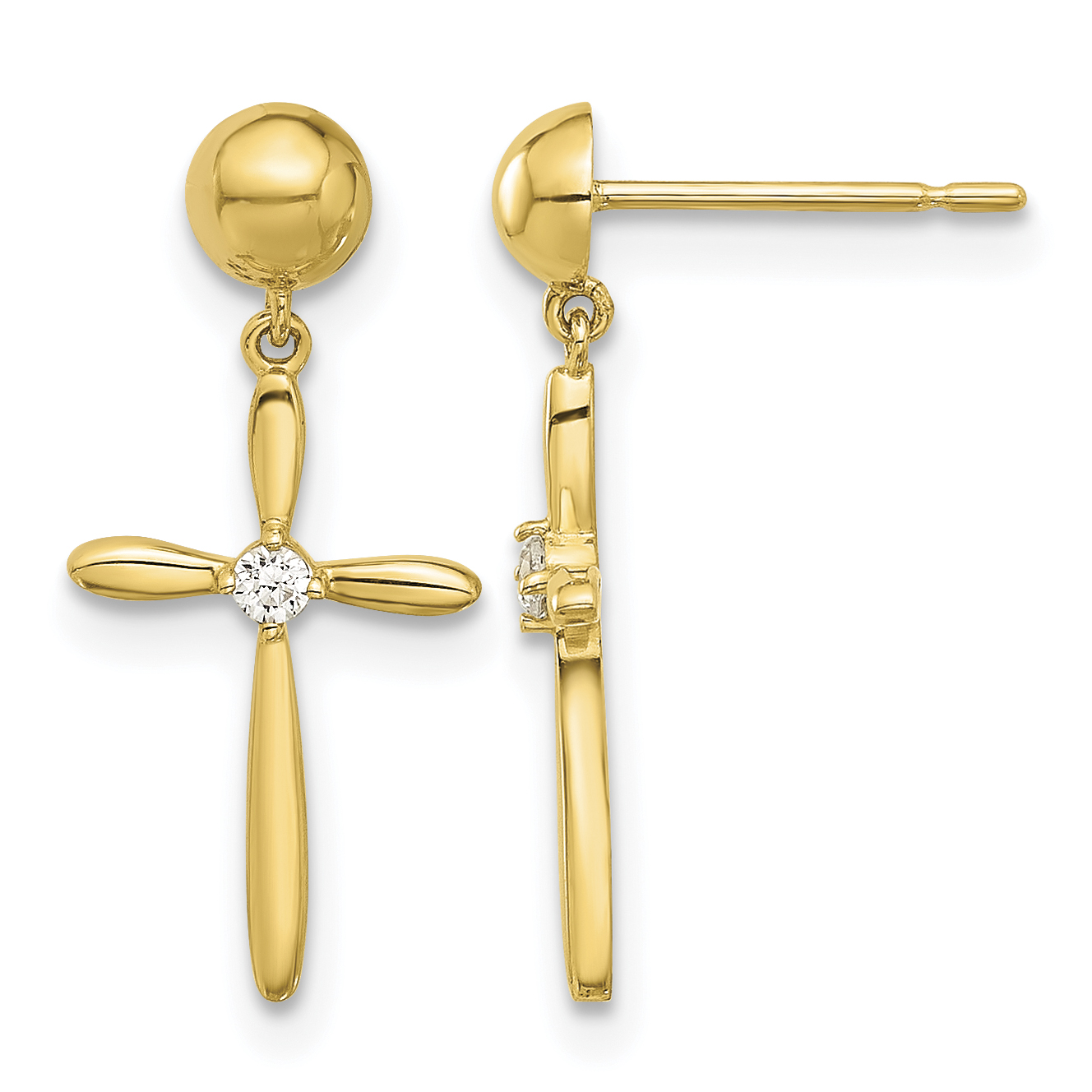 14k Madi K Polished CZ Cross Post Dangle Earrings (SE3052)