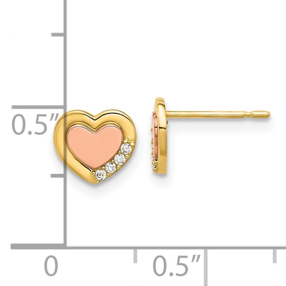 14k Madi K Two-tone Polished CZ 7.00mm Heart Childrens Post Earrings