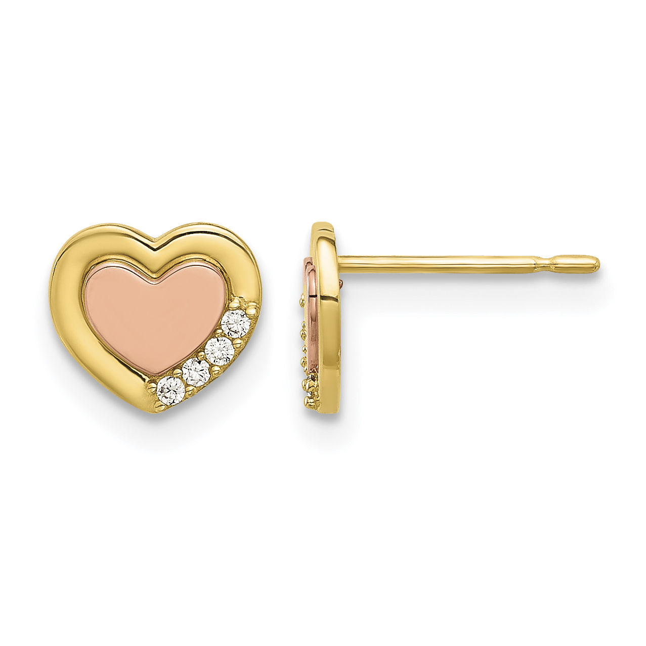 14k Madi K Two-tone Polished CZ Heart Post Earrings (SE3053)