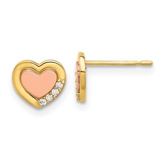14k Madi K Two-tone Polished CZ 7.00mm Heart Childrens Post Earrings