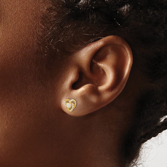 14k Madi K Polished Created Opal and CZ 7.5mm Heart Childrens Post Earrings