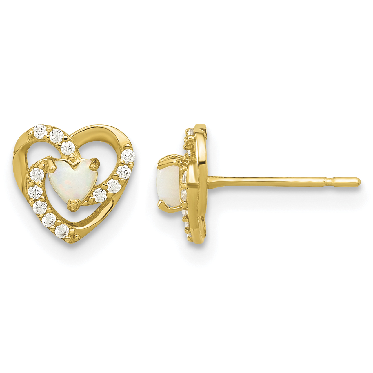 14k Madi K Polished Created Opal and CZ Heart Post Earrings (SE3054)