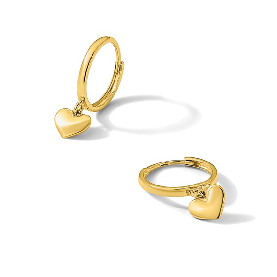 14k Madi K Polished Heart Dangle Childrens Hinged Hoop Earrings