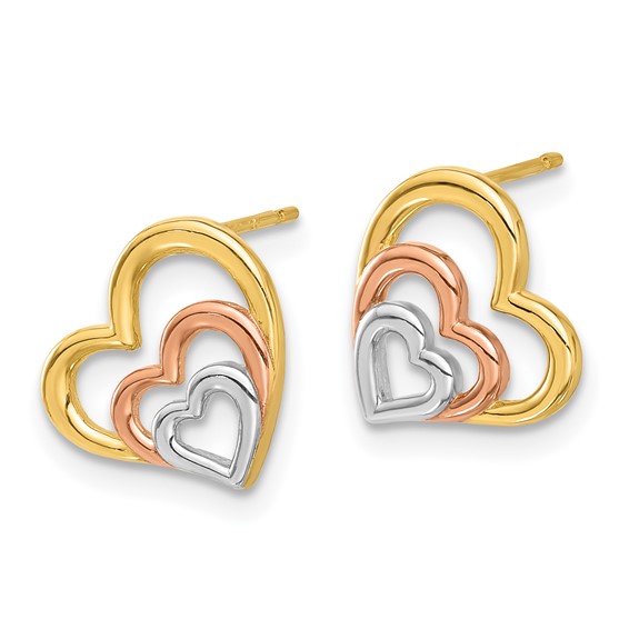 14k with Rose and White Rhodium Madi K Polished Hearts Childrens Post Earrings