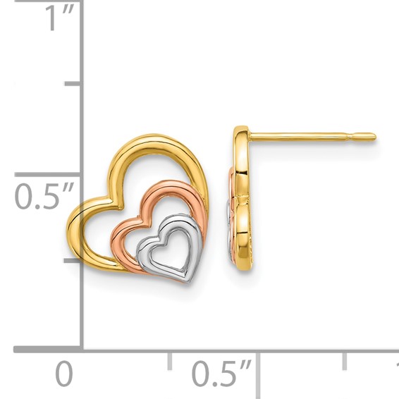 14k with Rose and White Rhodium Madi K Polished Hearts Childrens Post Earrings