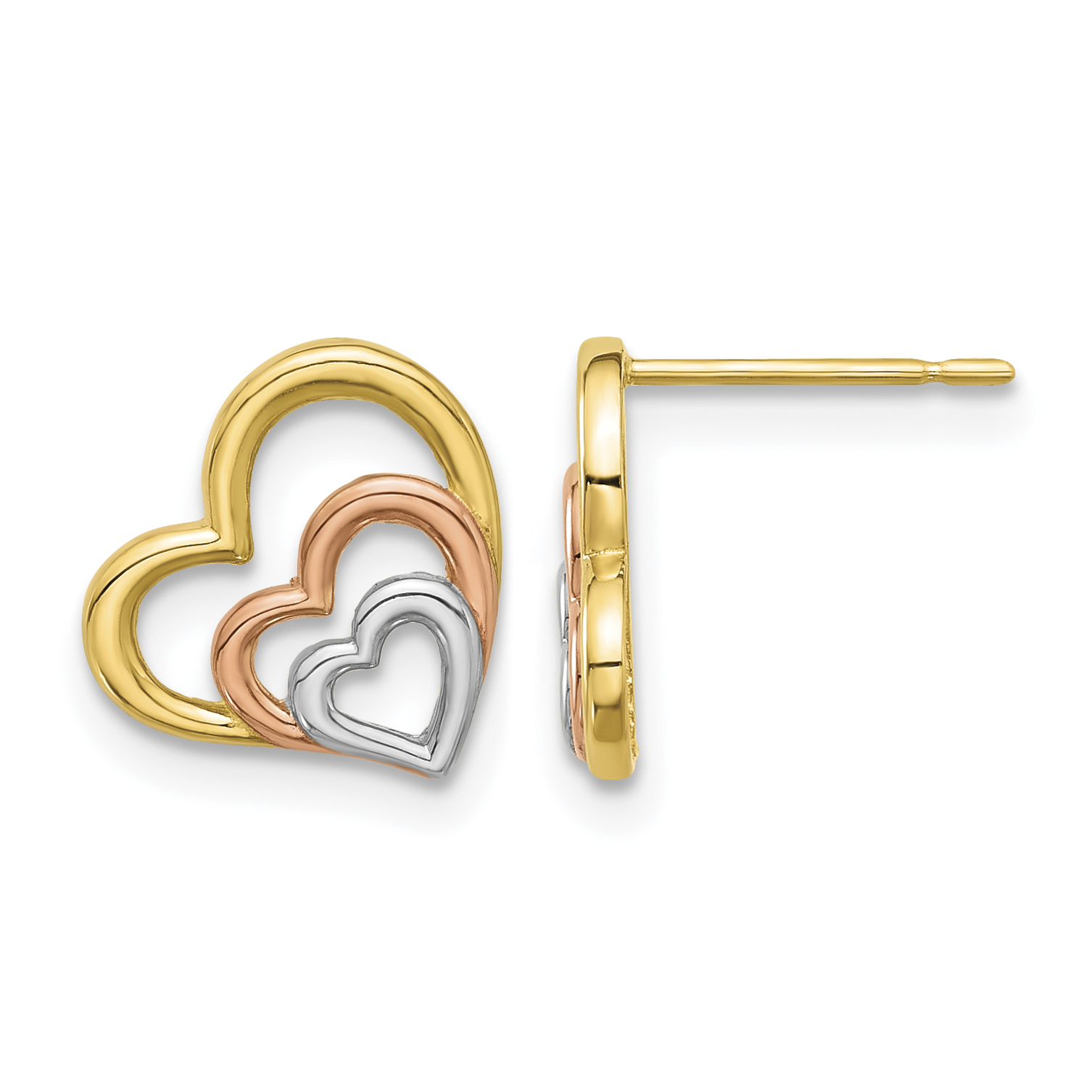 14k Madi K with Rose and White Rhodium Polished Heart Post Earrings (SE3056)