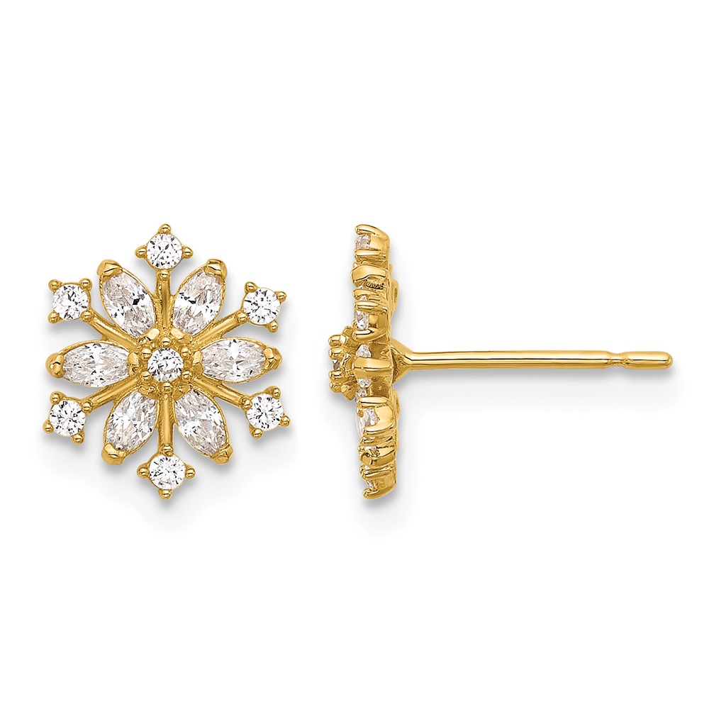 14k Madi K Polished CZ Snowflake Post Earrings (SE3059)