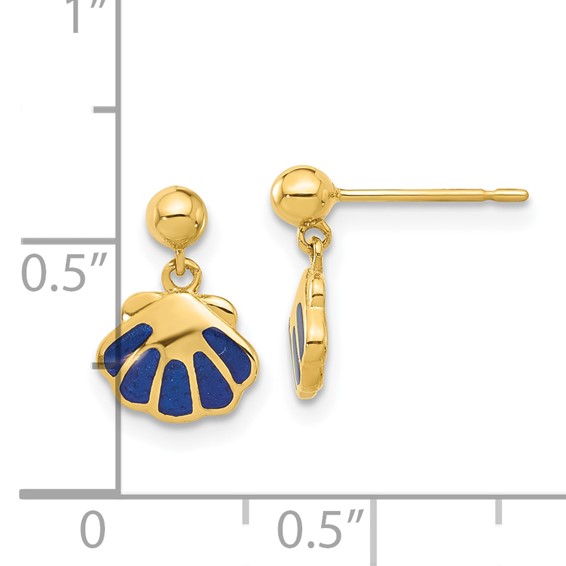 14k Madi K Polished Blue Enameled Shell Dangle Childrens Post Earrings