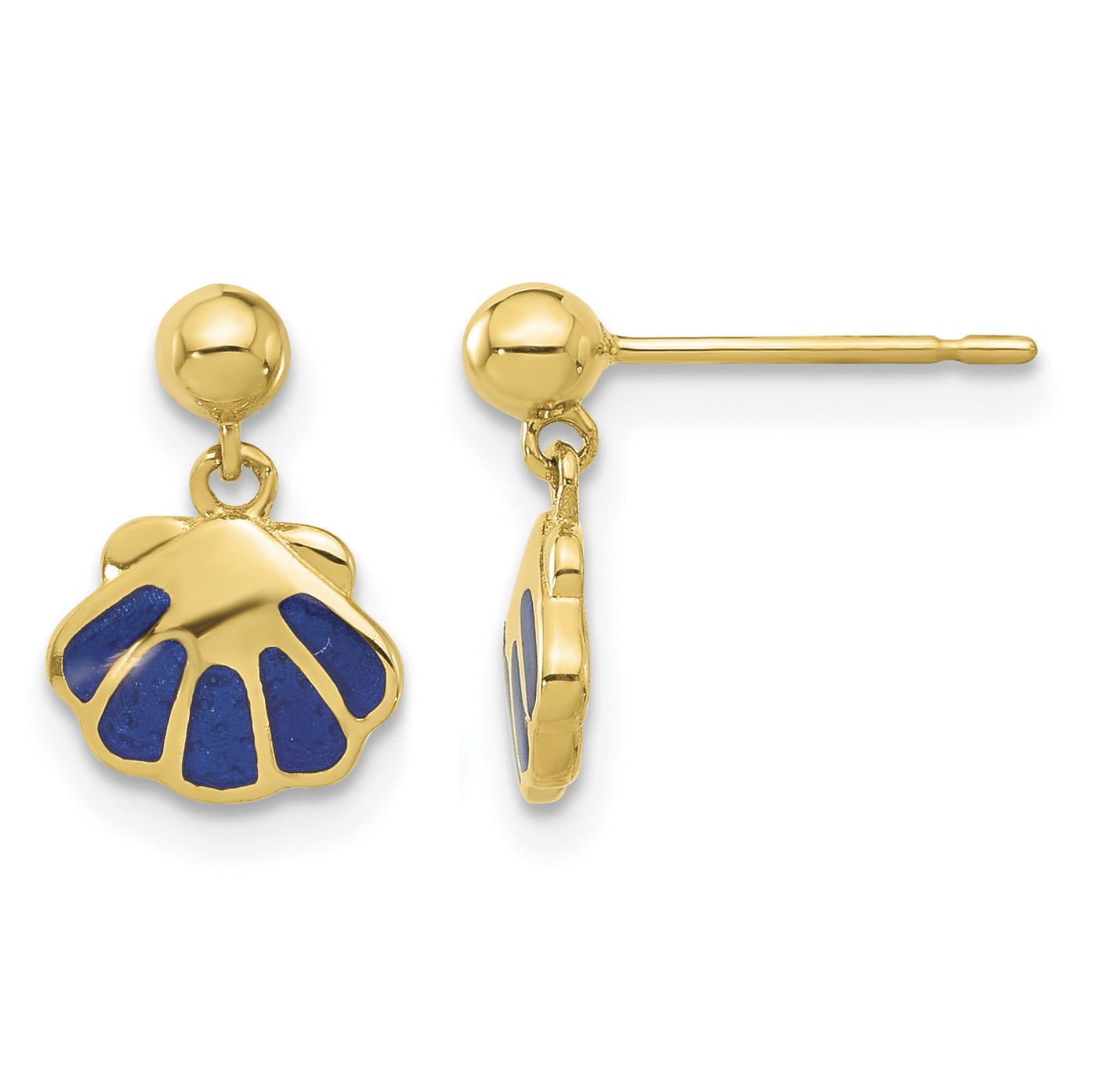 14k Madi K Polished Blue Enameled Shell Post Dangle Earrings (SE3060)