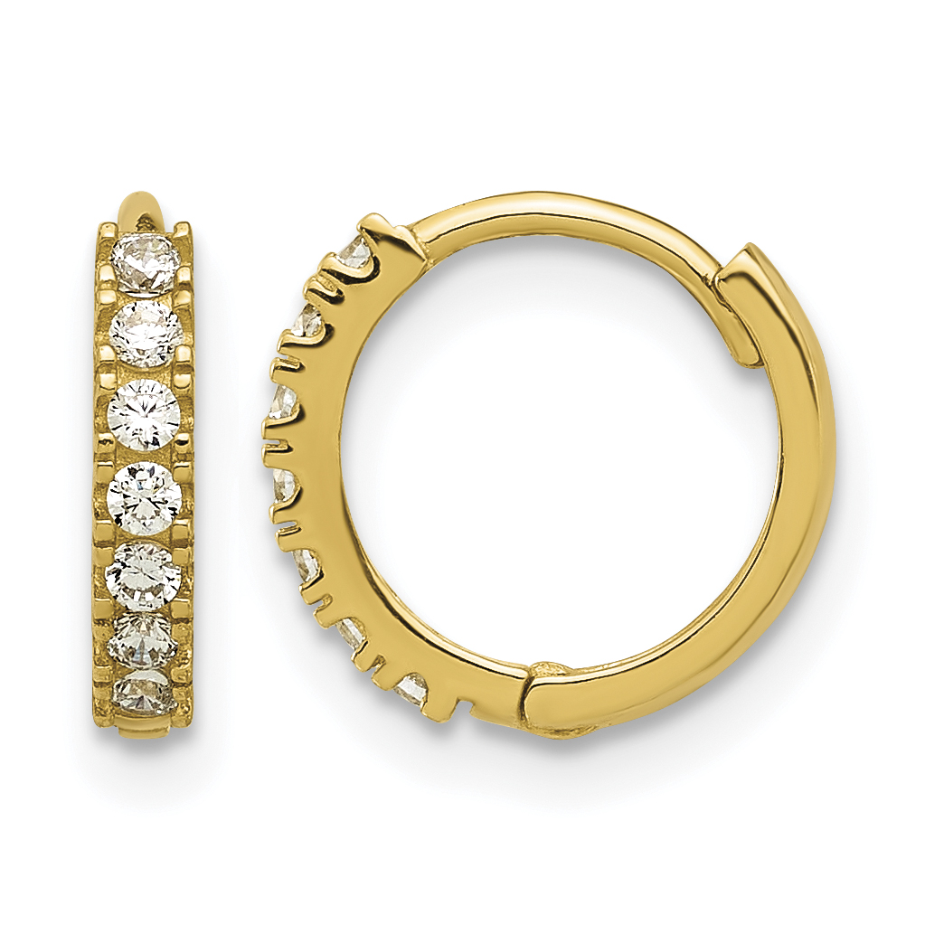 14k Madi K Polished CZ 2mm Hinged Huggie Hoop Earrings (SE3063)