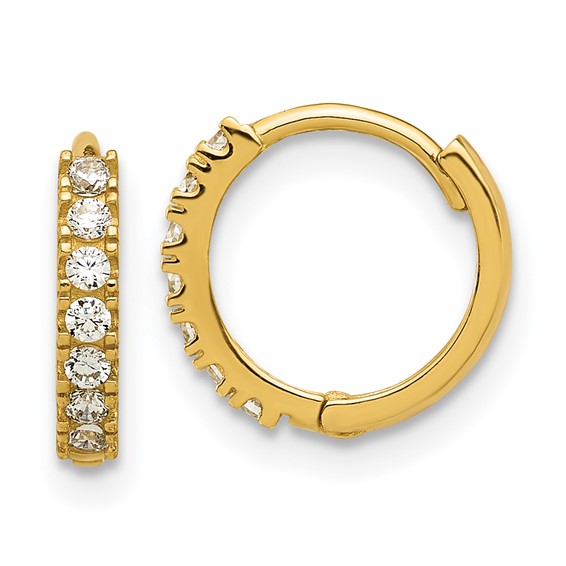 14k Madi K Polished CZ 2x11mm Hinged Hoop Earrings