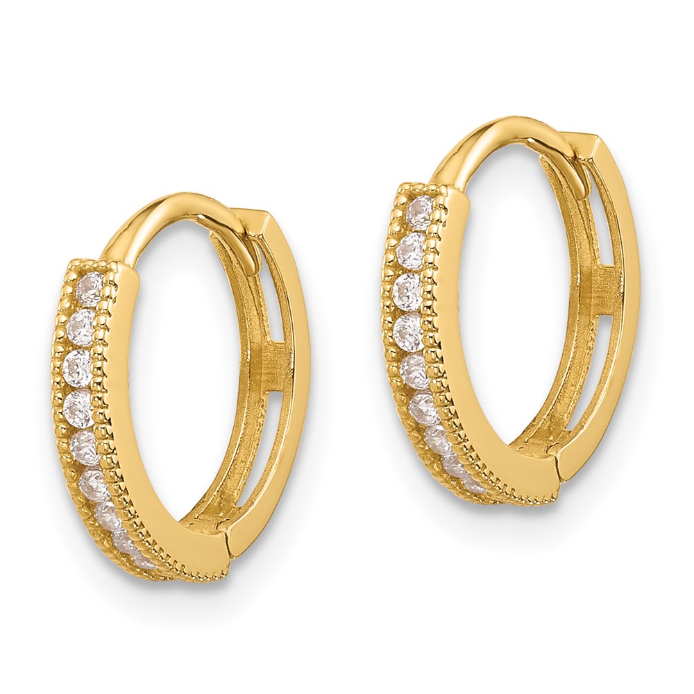 14k Madi K Polished CZ 2mm Hinged Huggie Hoop Earrings (SE3064)