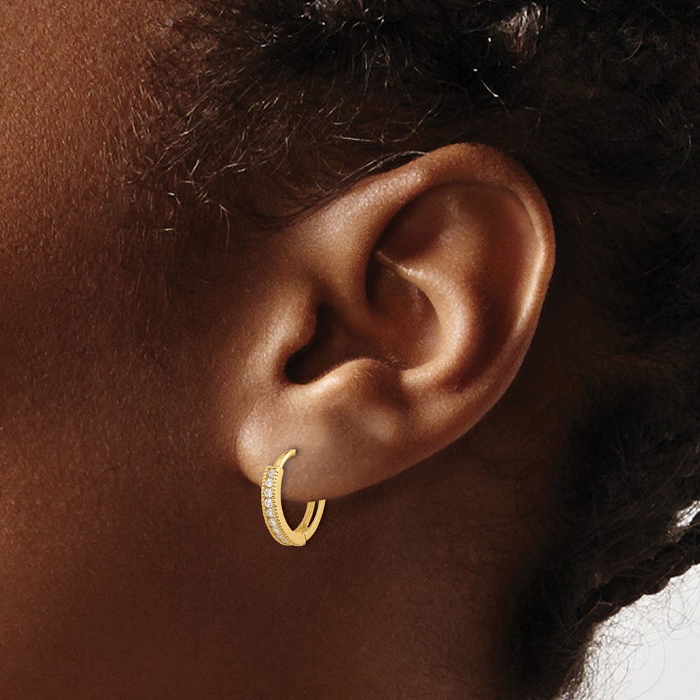 14k Madi K Polished CZ 2mm Hinged Huggie Hoop Earrings (SE3064)