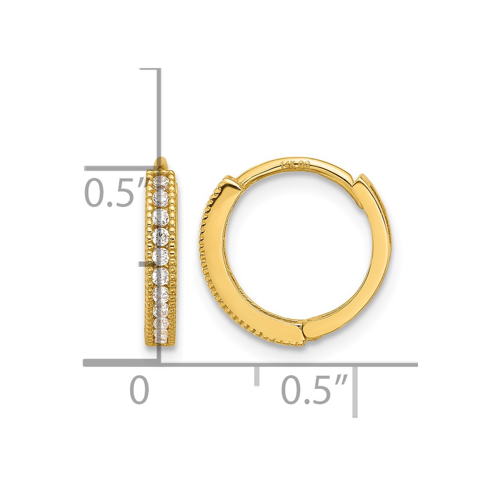 14k Madi K Polished CZ 2mm Hinged Huggie Hoop Earrings (SE3064)