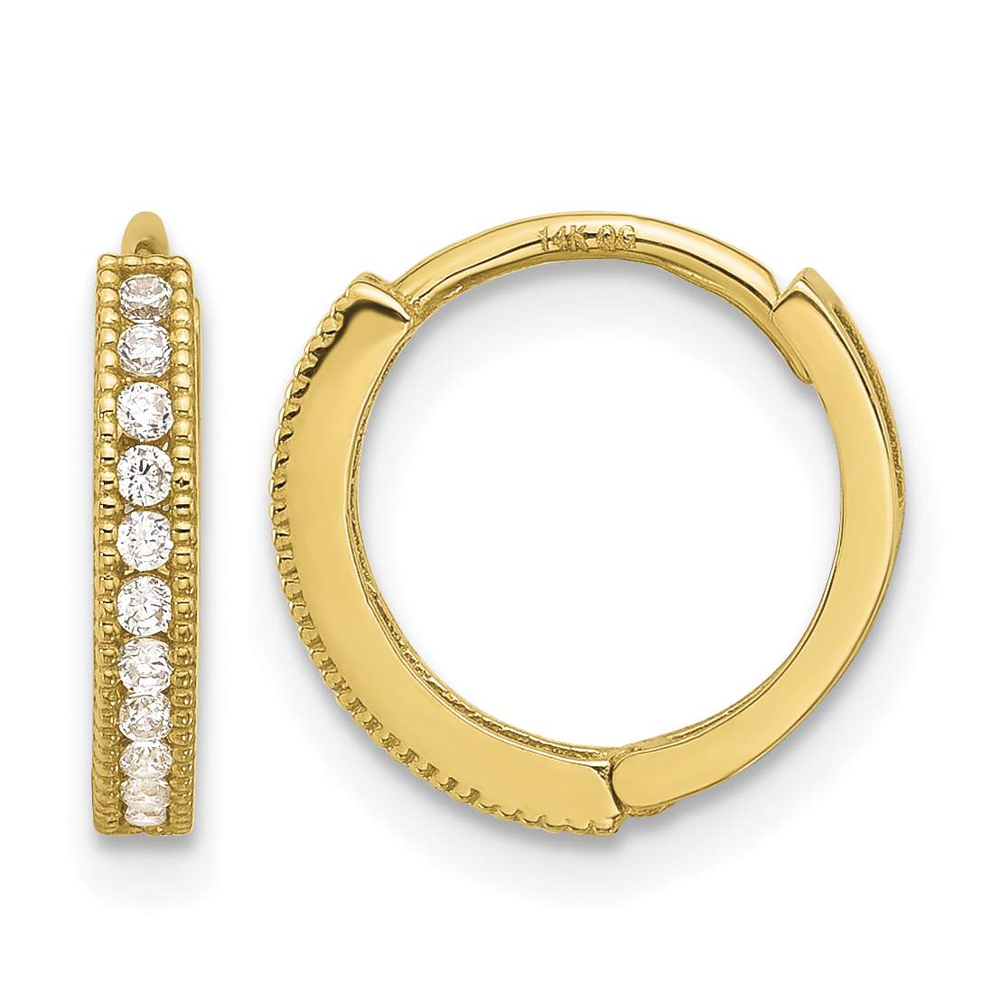 14k Madi K Polished CZ 2mm Hinged Huggie Hoop Earrings (SE3064)