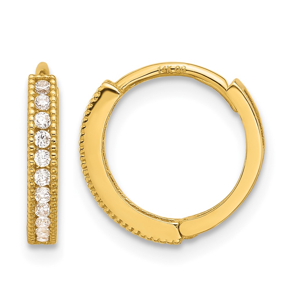 14k Madi K Polished CZ 2mm Hinged Huggie Hoop Earrings (SE3064)