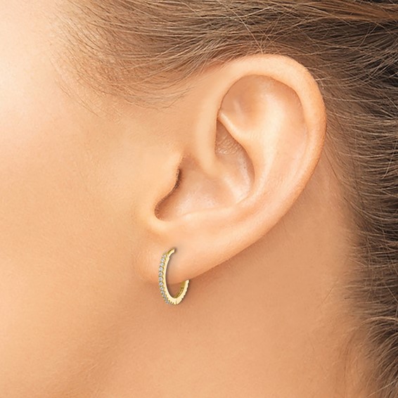 14k Madi K Polished CZ 1.25x14mm Hinged Hoop Earrings