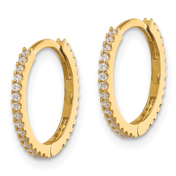 14k Madi K Polished CZ 1.25x15mm Hinged Hoop Earrings