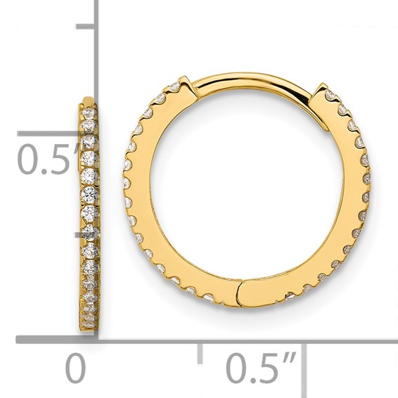 14k Madi K Polished CZ 1.25x15mm Hinged Hoop Earrings