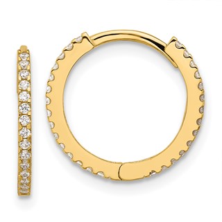 14k Madi K Polished CZ 1.25x15mm Hinged Hoop Earrings