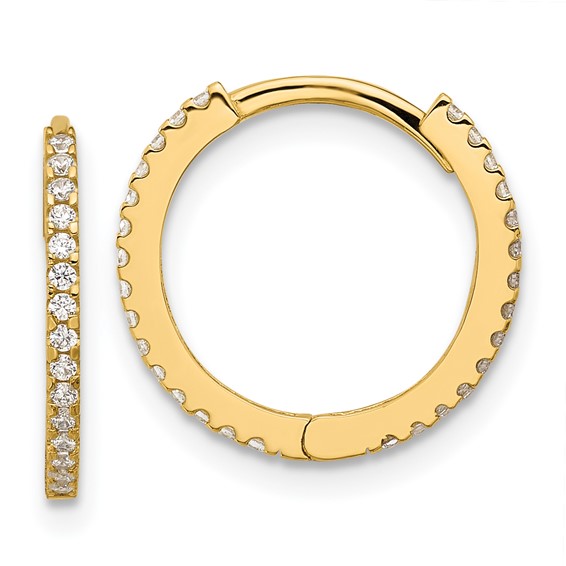 14k Madi K Polished CZ 1.25x15mm Hinged Hoop Earrings