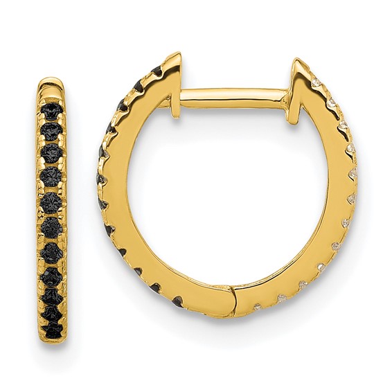 14k Madi K Black and White CZ 1x12mm Reversible Hinged Hoop Earrings