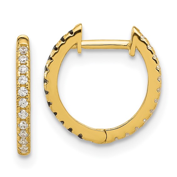 14k Madi K Black and White CZ 1x12mm Reversible Hinged Hoop Earrings