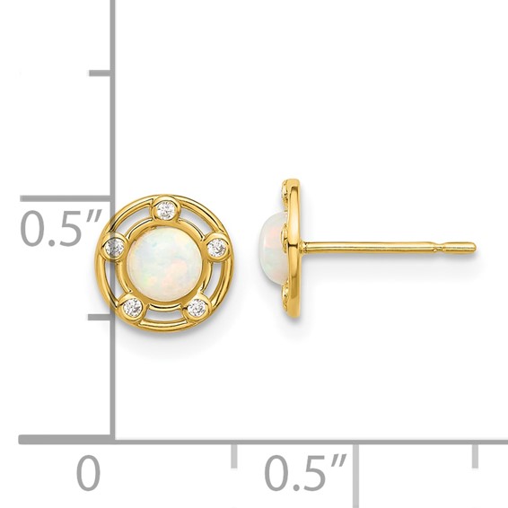 14k Madi K Polished Lab Created Opal and CZ Post Earrings