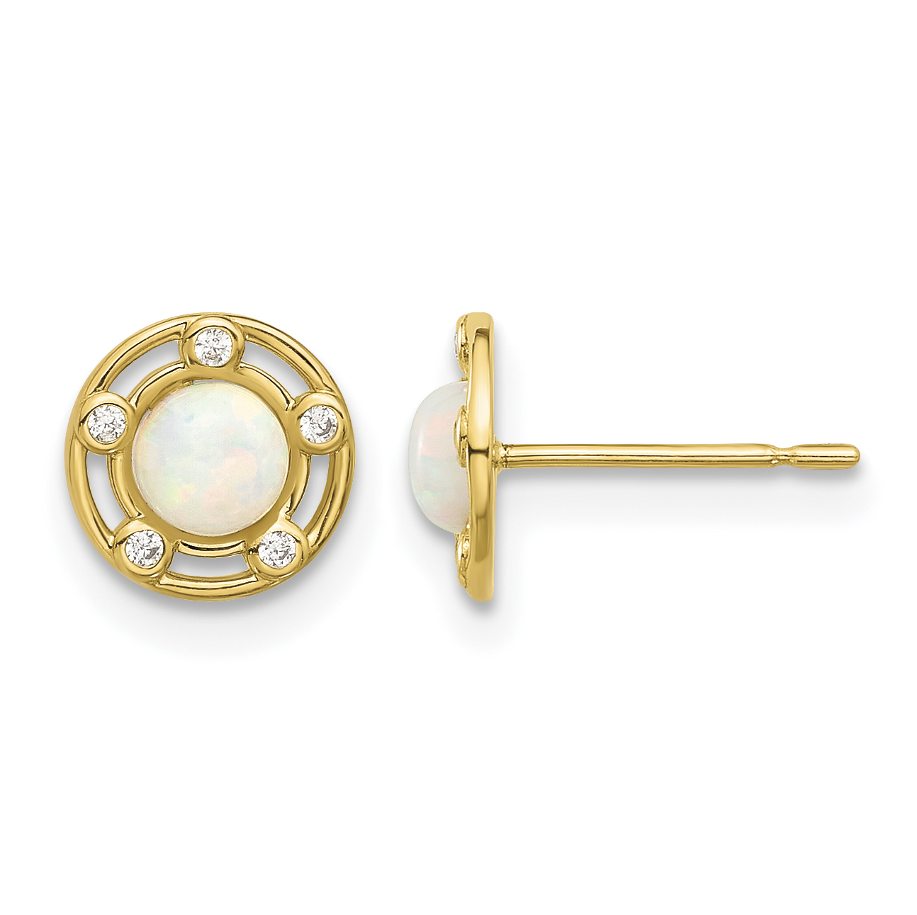 14k Madi K Polished Created Opal and CZ Post Earrings (SE3072)