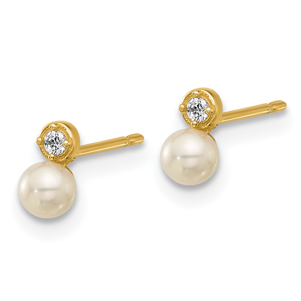 14k Madi K Polished CZ and Freshwater Cultured Pearl Post Earrings (SE3073)