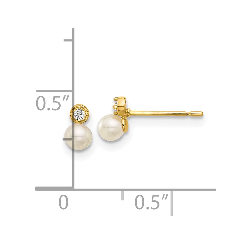 14k Madi K Polished CZ and Freshwater Cultured Pearl Post Earrings (SE3073)