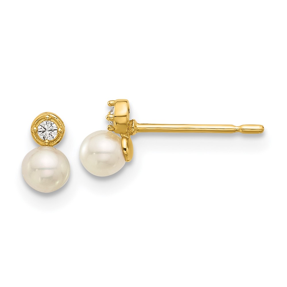 14k Madi K Polished CZ and Freshwater Cultured Pearl Post Earrings (SE3073)