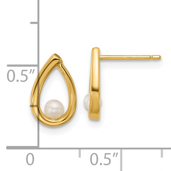 14K Polished Freshwater Cultured Pearl Teardrop Post Earrings