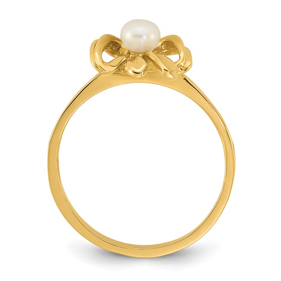 14k Madi K Polished 3-4mm Button White Freshwater Cultured Pearl Bow Size 4 Childrens Ring