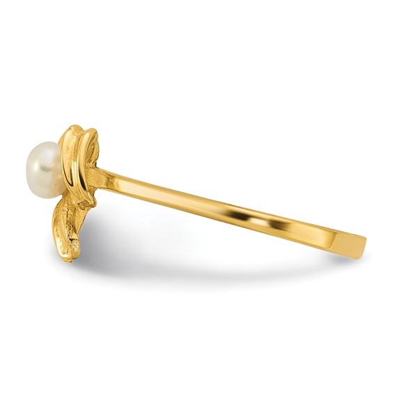 14k Madi K Polished 3-4mm Button White Freshwater Cultured Pearl Bow Size 4 Childrens Ring