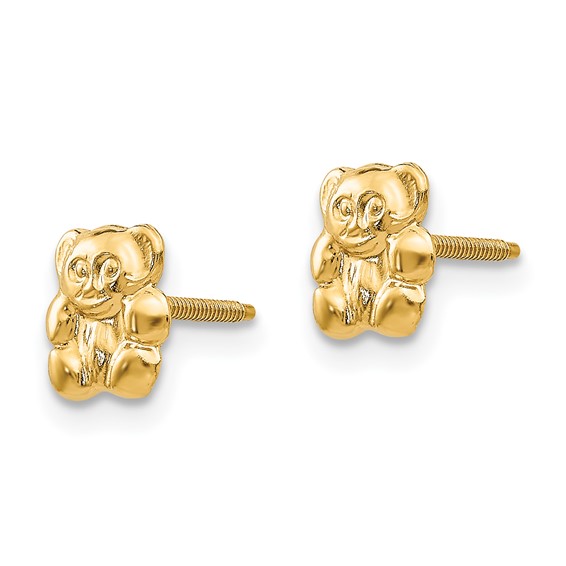 14k Madi K Polished Teddy Bear Childrens Screwback Post Earrings