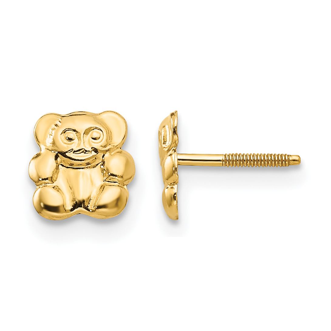 14k Madi K Polished Teddy Bear Screwback Earrings (SE314)