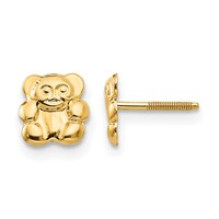 14K Yellow Gold Madi K Polished Teddy Bear Screwback Post Earrings view 1