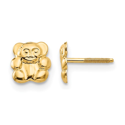 14K Yellow Gold Madi K Polished Teddy Bear Screwback Post Earrings