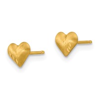 14K Yellow Gold Madi K Diamond-Cut and Satin Puffed Heart Post Earrings view 2