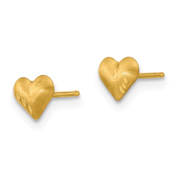 14k Madi K Diamond-Cut and Satin Puffed Heart Childrens Post Earrings