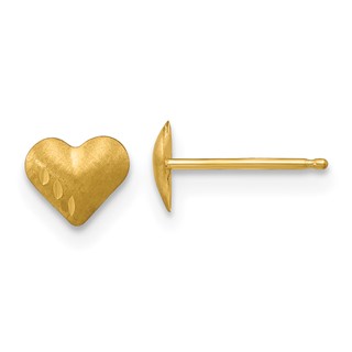 14k Madi K Diamond-Cut and Satin Puffed Heart Childrens Post Earrings