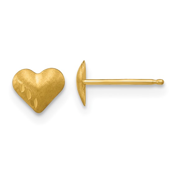 14k Madi K Diamond-Cut and Satin Puffed Heart Childrens Post Earrings