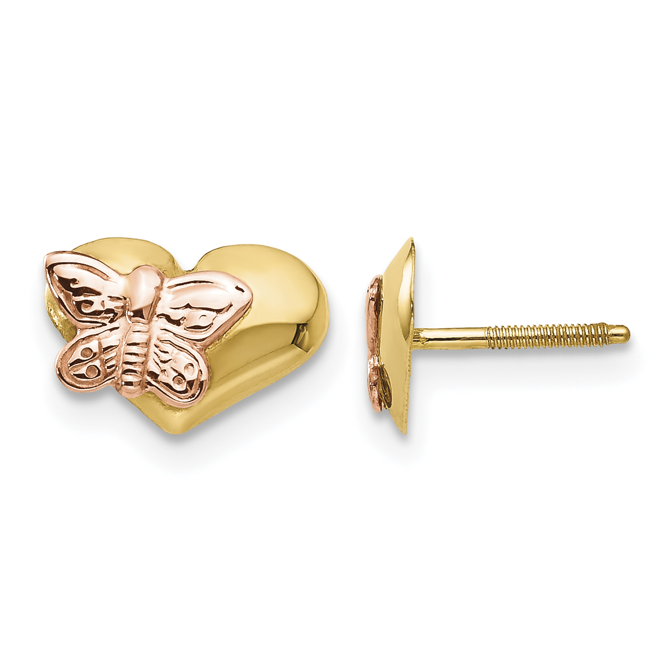 14k Madi K Polished & Rhodium Butterfly Heart Screwback Earrings (SE333)