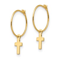 14K Yellow Gold Madi K Endless Hoop Earrings with Small Cross Dangle view 2