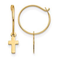 14K Yellow Gold Madi K Endless Hoop Earrings with Small Cross Dangle view 1