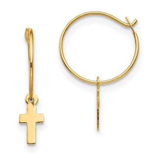 14k Madi K Endless Hoop with Small Cross Dangle Childrens Earrings