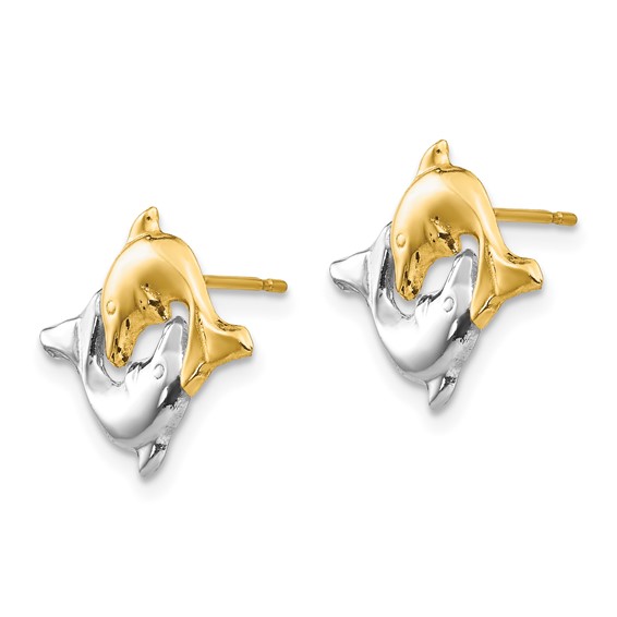 14k and White Rhodium Madi K Two Dolphins Childrens Post Earrings